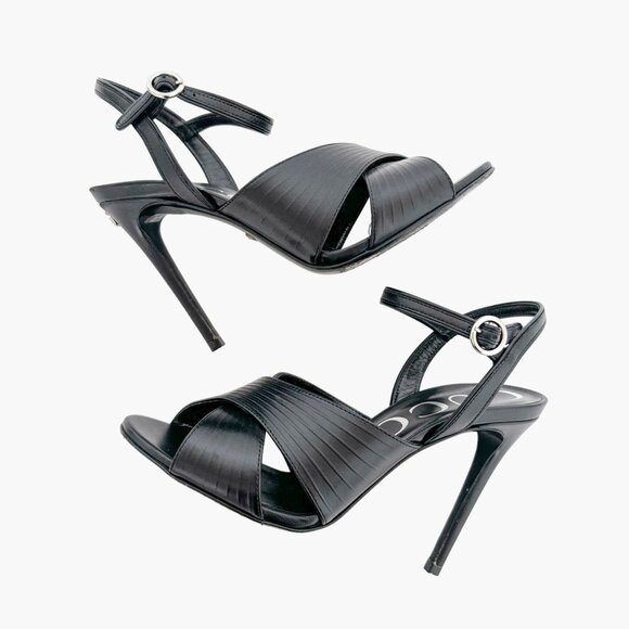 Gucci Betsey 105 Criss-Cross Strap Sandals EU 38 US 8 Black Leather High Heel - Picture 7 of 16